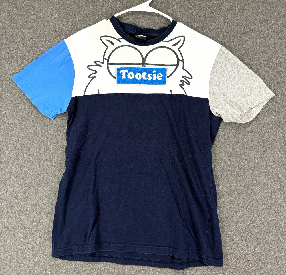 Southpole x Tootsie Roll Colorblock T-Shirt Mens L Navy Blue Gray Chenille Patch